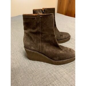 Pons Quintana Suede Wedge Ankle Boots Brown Side Zip Women's Size 37